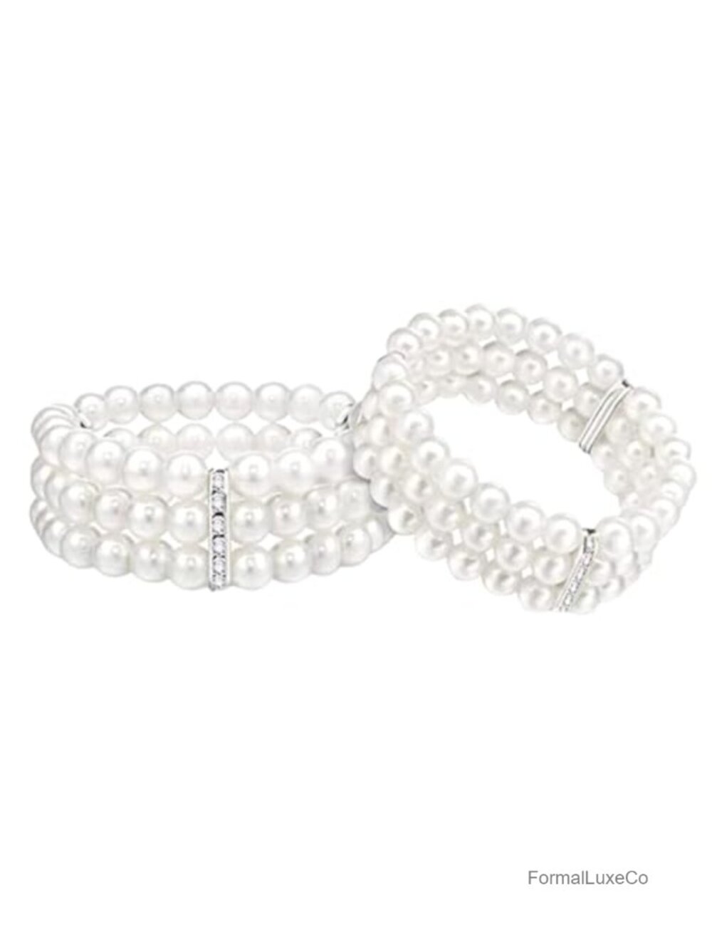 2pcs 3-Row Stretch Pearl Bracelet Multi-layered Elastic Bangle Bridal Wedding